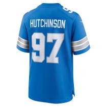 Men's Detroit Lions Aidan Hutchinson Number 97 Nike Blue Game Jersey