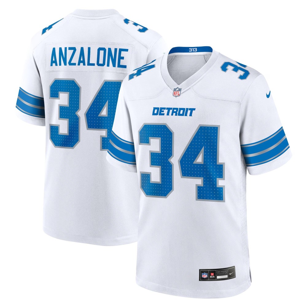 Men's Detroit Lions Alex Anzalone Number 34 Nike White Game Jersey