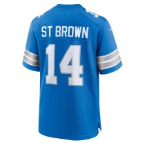 Men's Detroit Lions Amon-Ra St. Brown Number 14 Nike Blue Game Jersey