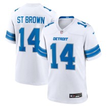 Men's Detroit Lions Amon-Ra St. Brown Number 14 Nike White Game Jersey