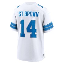 Men's Detroit Lions Amon-Ra St. Brown Number 14 Nike White Game Jersey