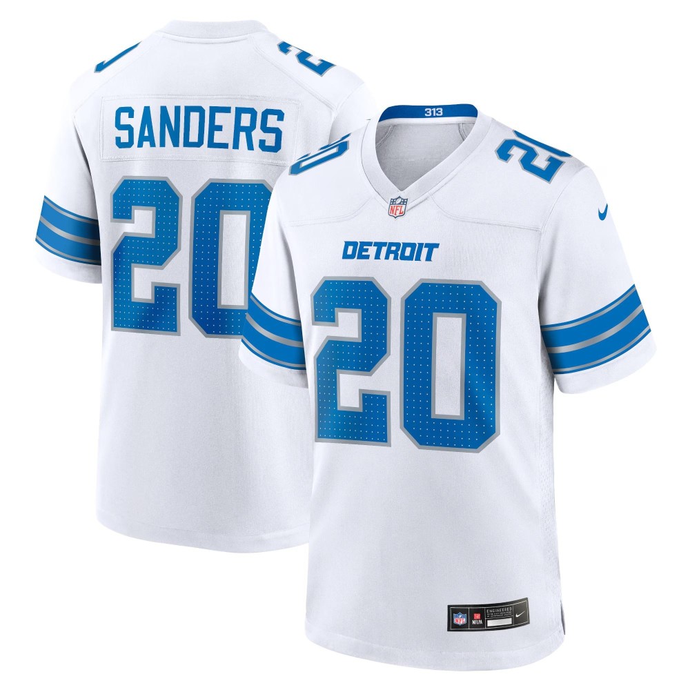 Men's Detroit Lions Barry Sanders Number 20 Nike White Retired Player Game Jersey