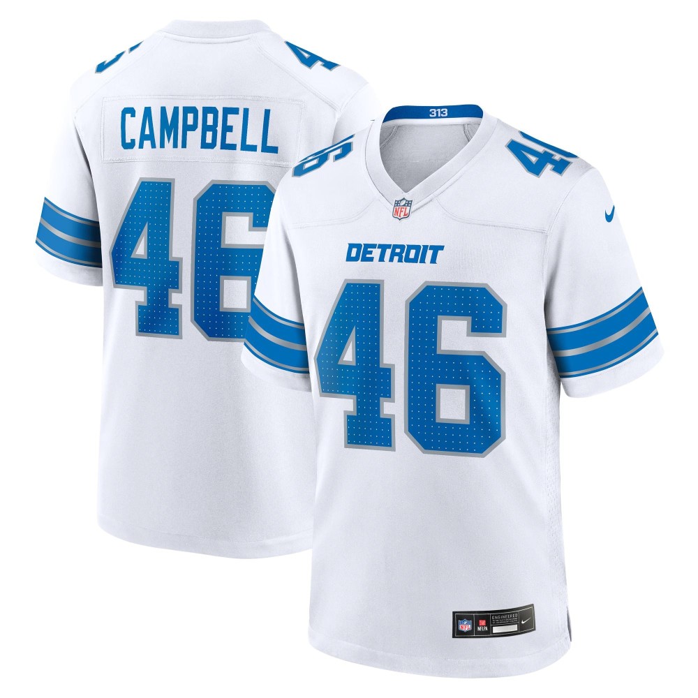 Men's Detroit Lions Jack Campbell Number 46 Nike White Game Jersey