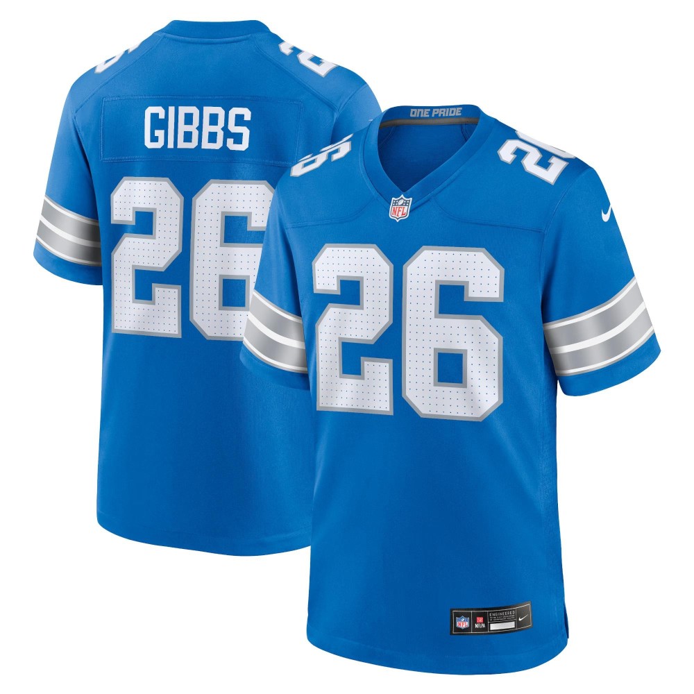 Men's Detroit Lions Jahmyr Gibbs Number 26 Nike Blue Game Jersey