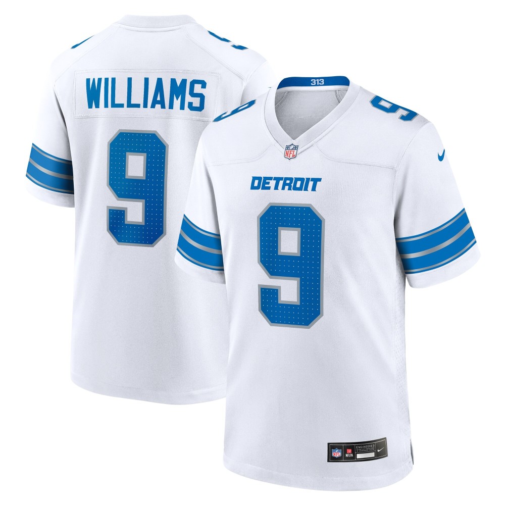 Men's Detroit Lions Jameson Williams Number 9 Nike White Game Jersey