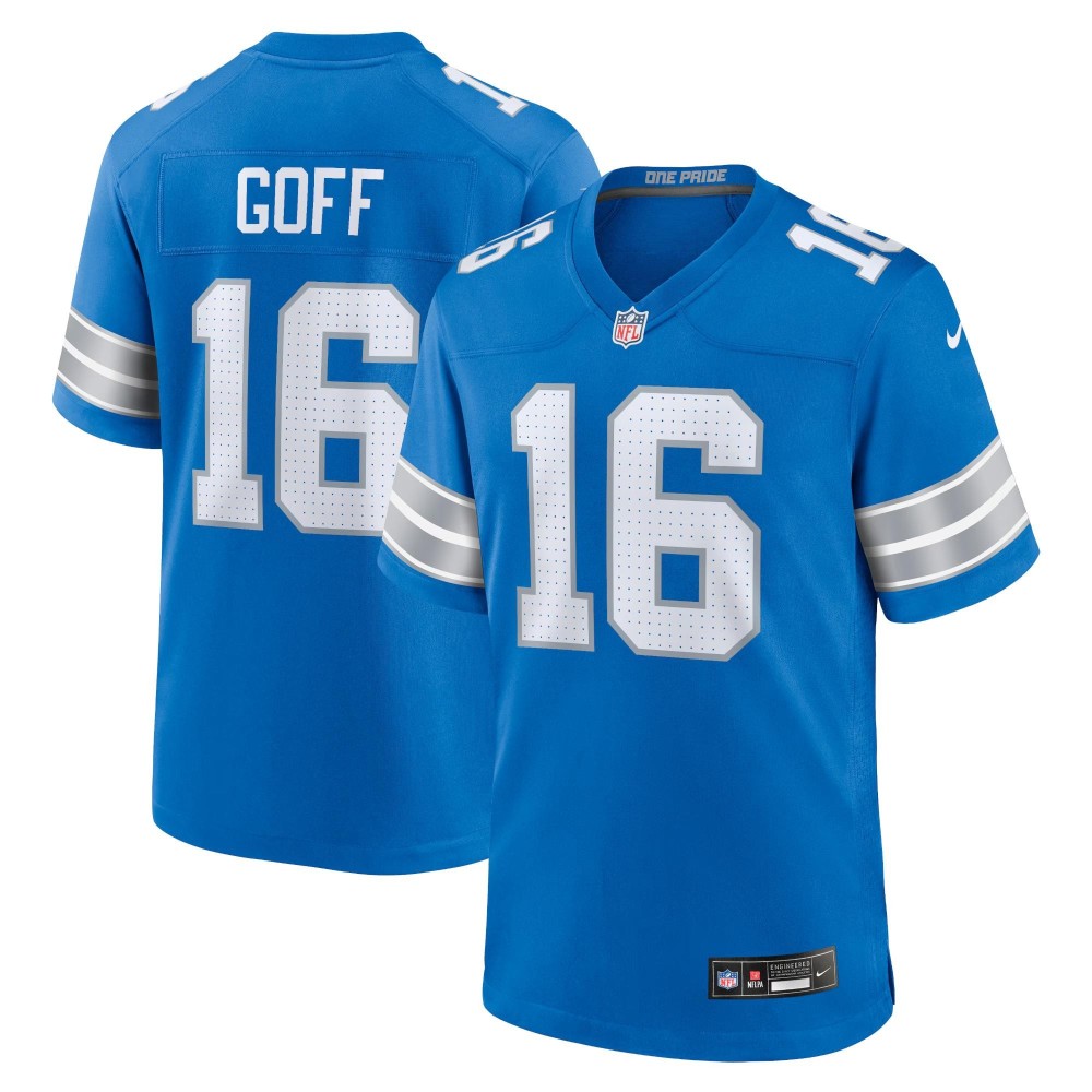 Men's Detroit Lions Jared Goff Number 16 Nike Blue Game Jersey