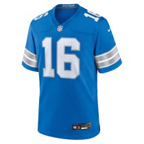 Men's Detroit Lions Jared Goff Number 16 Nike Blue Game Jersey