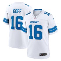 Men's Detroit Lions Jared Goff Number 16 Nike White Game Jersey