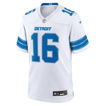 Men's Detroit Lions Jared Goff Number 16 Nike White Game Jersey