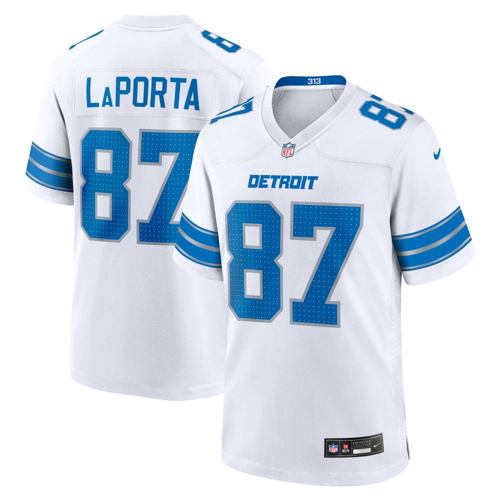 Men's Detroit Lions Sam LaPorta Number 87 Nike White Game Jersey