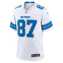 Men's Detroit Lions Sam LaPorta Number 87 Nike White Game Jersey