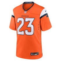 Men's Denver Broncos Audric Estime Number 23 Nike Orange Team Game Jersey