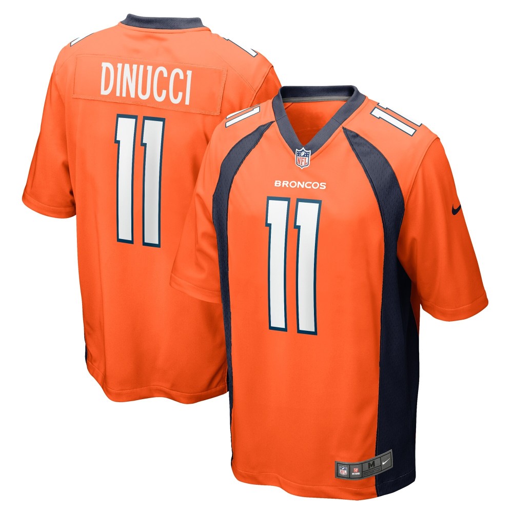 Men's Denver Broncos Ben DiNucci Number 11 Nike Orange Team Game Jersey