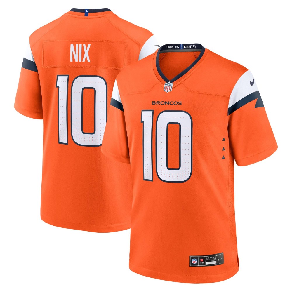 Men's Denver Broncos Bo Nix Number 10 Nike Orange Player Game Jersey