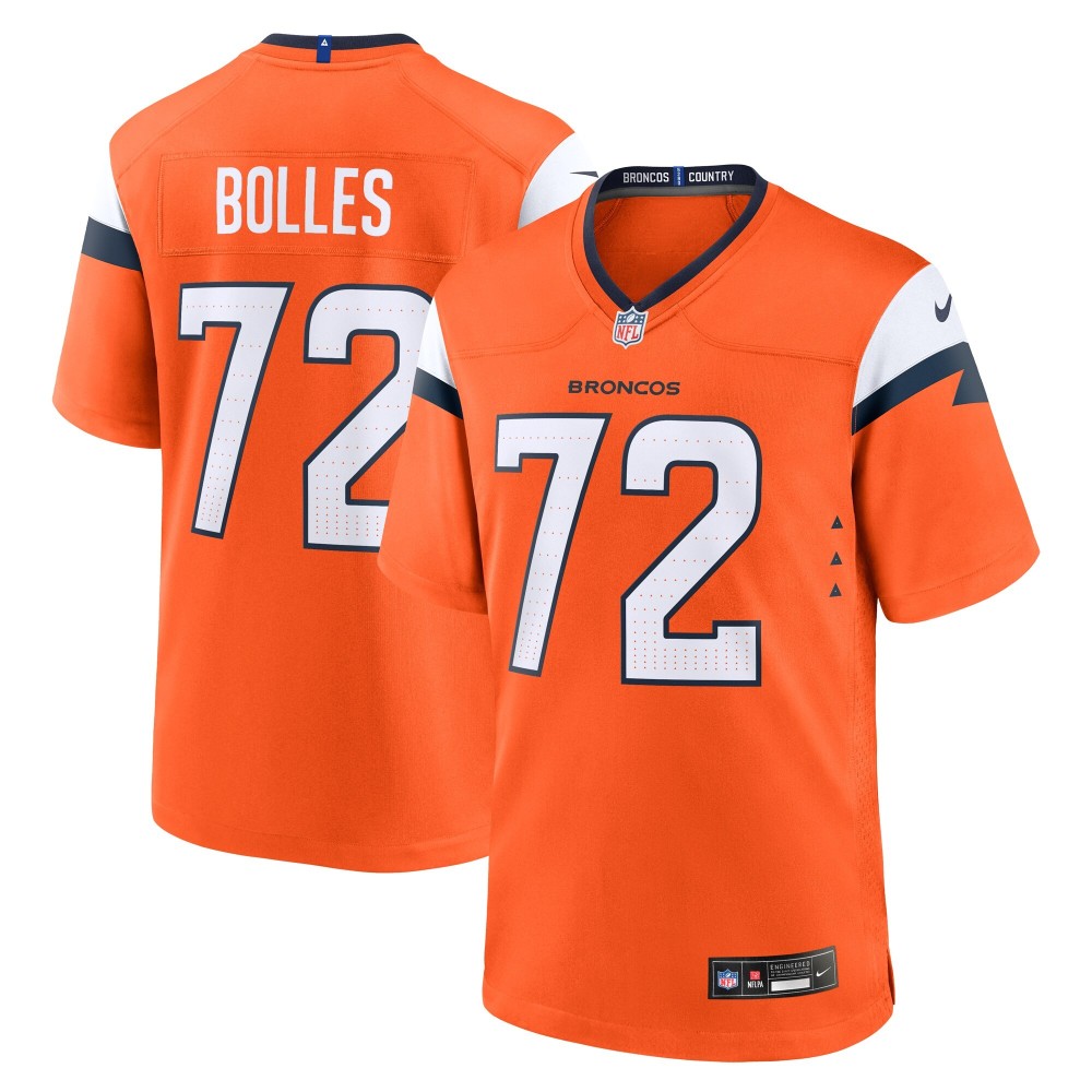 Men's Denver Broncos Garett Bolles Number 72 Nike Orange Team Game Jersey