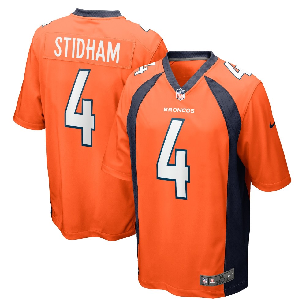 Men's Denver Broncos Jarrett Stidham Number 4 Nike Orange Game Player Jersey