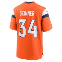 Men's Denver Broncos JL Skinner Number 34 Nike Orange Team Game Jersey