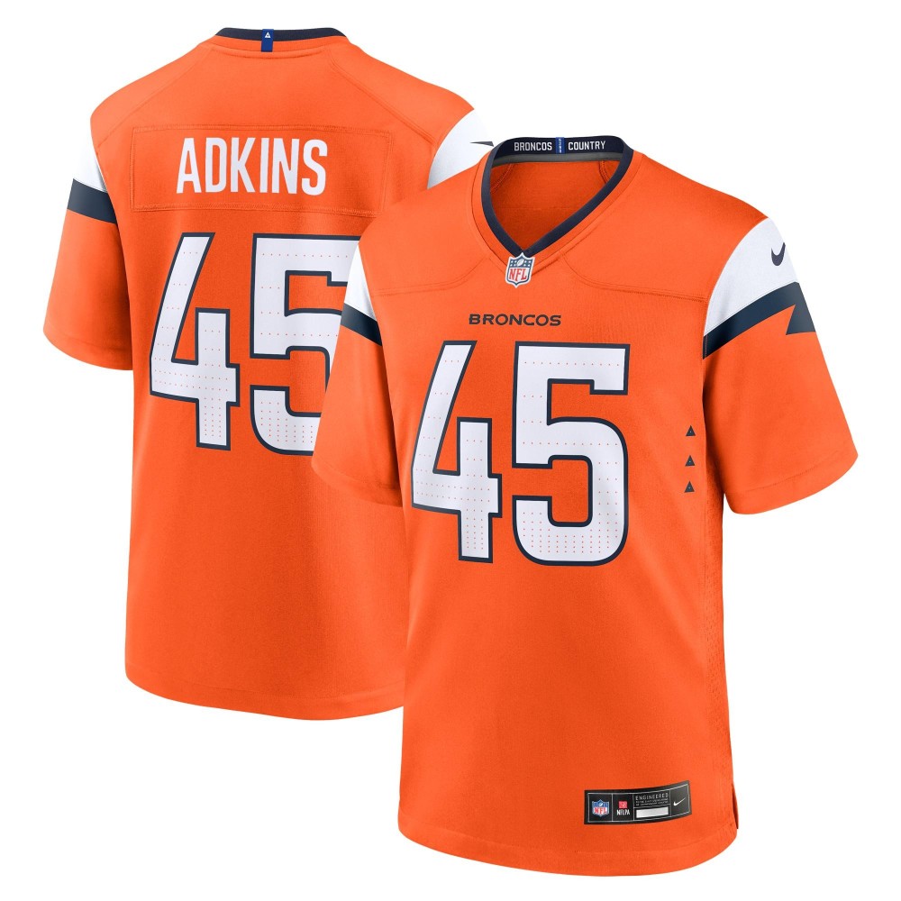 Men's Denver Broncos Nate Adkins Number 45 Nike Orange Team Game Jersey