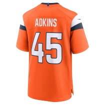 Men's Denver Broncos Nate Adkins Number 45 Nike Orange Team Game Jersey