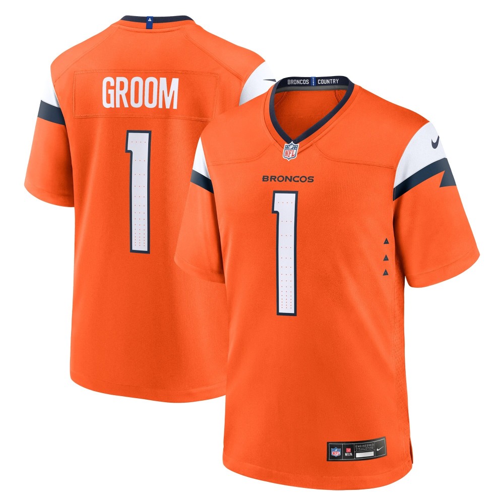 Men's Denver Broncos Groom Number 1 Nike Orange Game Jersey