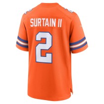 Men's Denver Broncos Patrick Surtain II Number 2 Nike Orange Mile High Collection 1977 Throwback Player Game Jersey