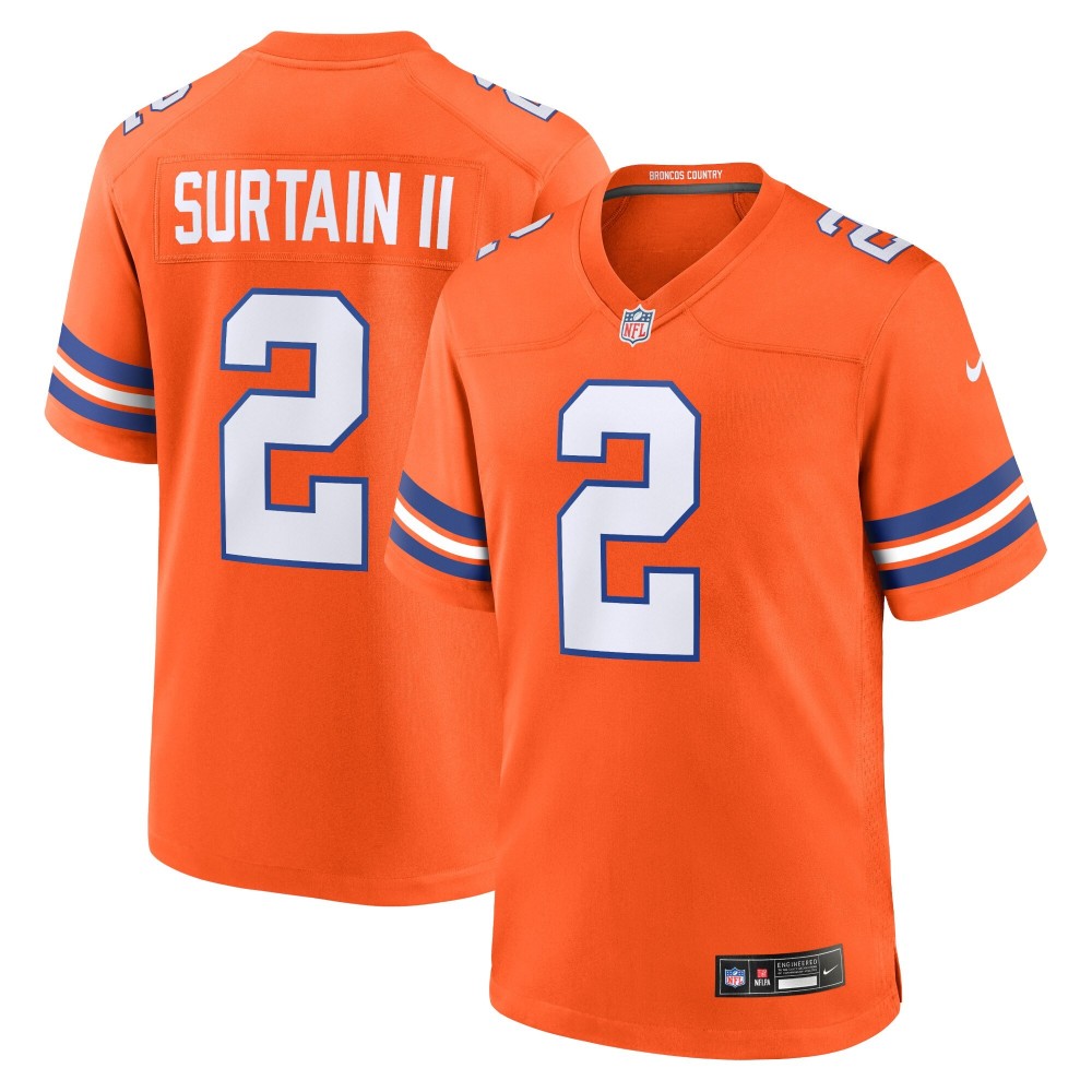 Men's Denver Broncos Patrick Surtain II Number 2 Nike Orange Mile High Collection 1977 Throwback Player Game Jersey