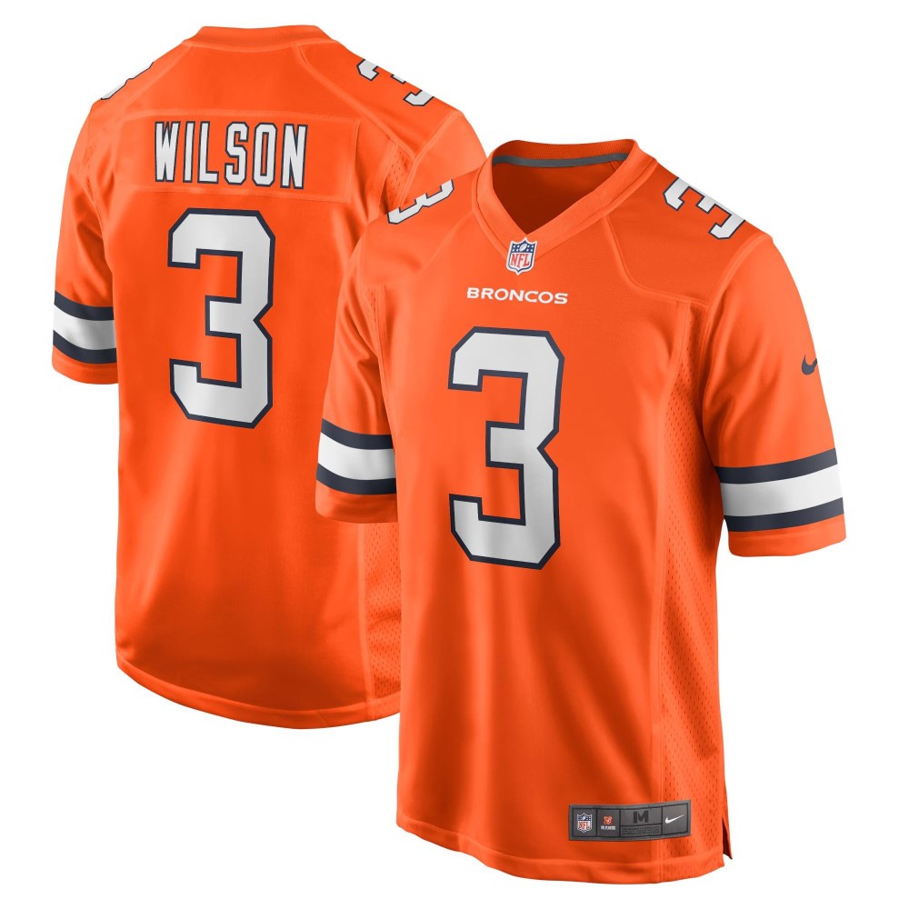 Men's Denver Broncos Russell Wilson Number 3 Nike Orange Alternate Game Jersey