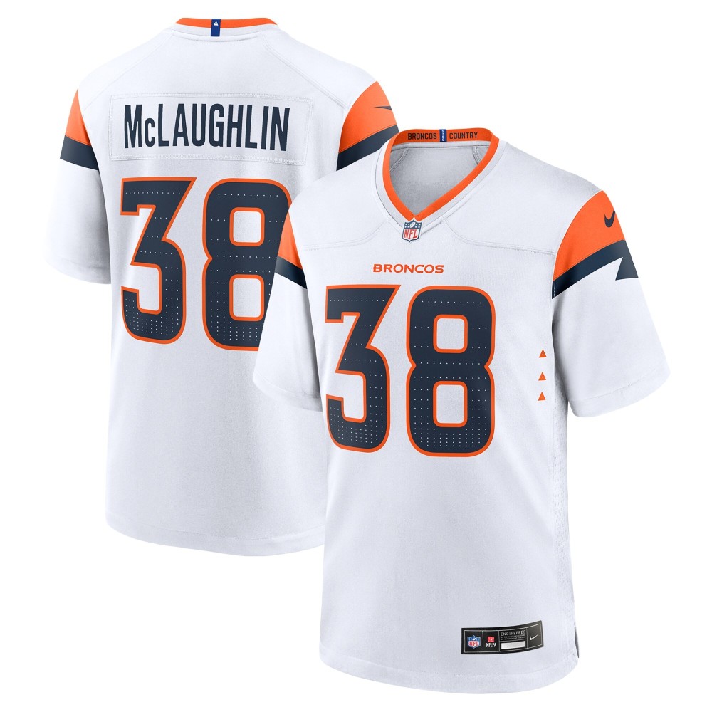 Men's Denver Broncos Jaleel McLaughlin Number 38 Nike White Alternate Game Jersey