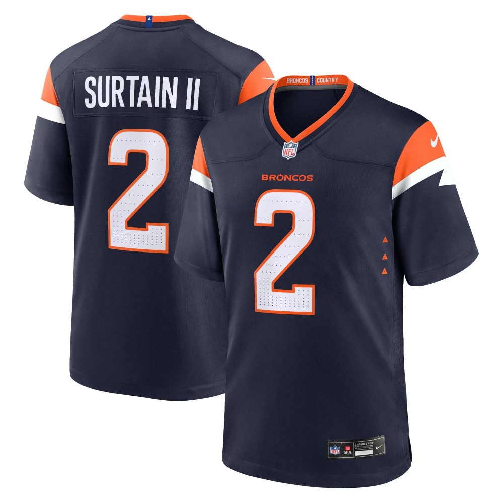 Men's Denver Broncos Patrick Surtain II Number 2 Nike Navy Mile High Collection Game Jersey