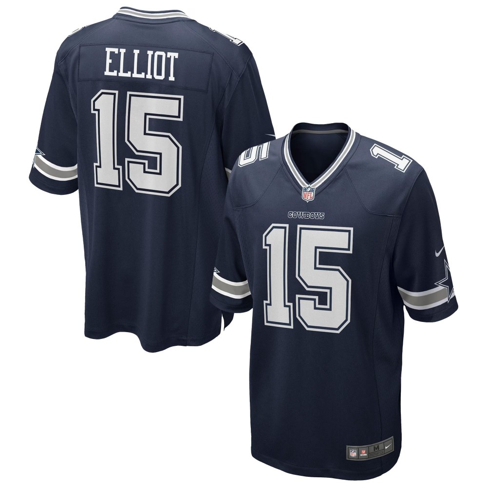 Men's Dallas Cowboys Ezekiel Elliott Number 15 Nike Navy Team Game Jersey