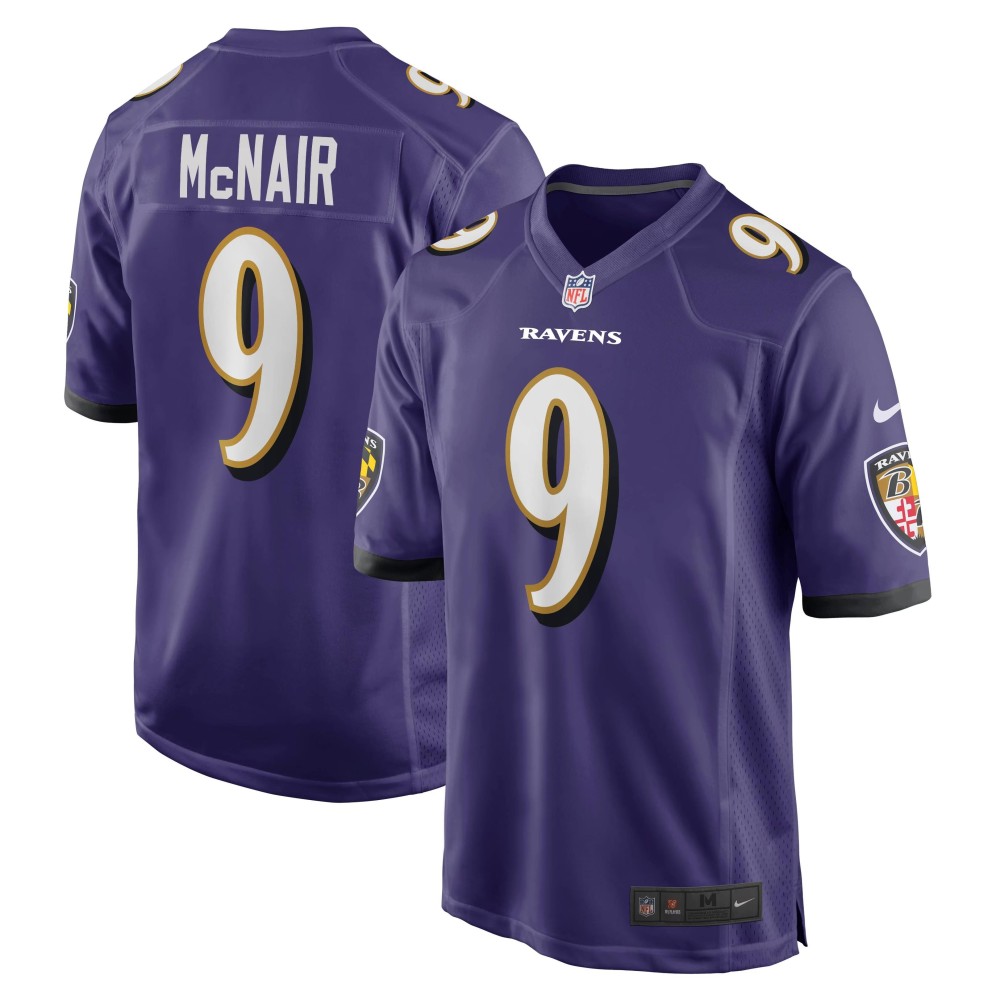 Men's Baltimore Ravens Steve McNair Number 9 Nike Purple Game Retired Player Jersey