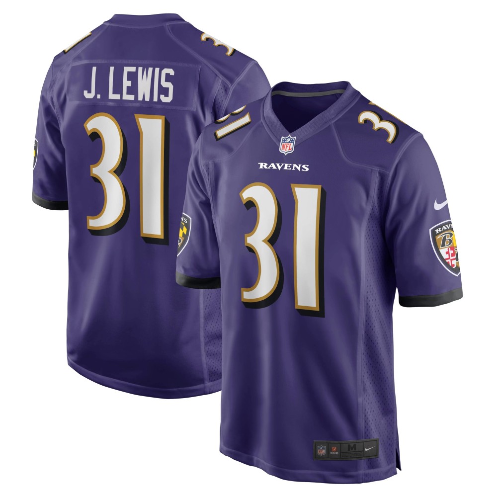 Men's Baltimore Ravens Jamal Lewis Number 31 Nike Purple Game Retired Player Jersey