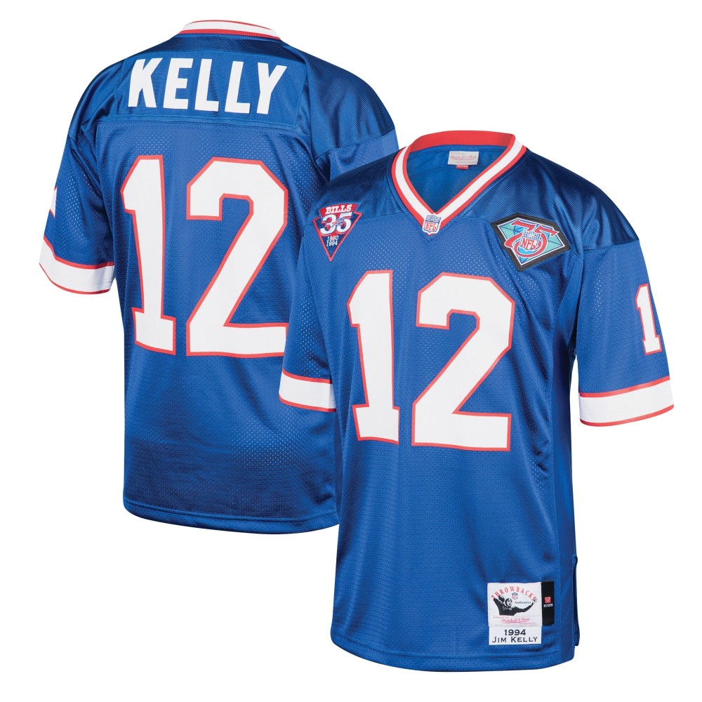 Men's Buffalo Bills 1994 Jim Kelly Number 12 Mitchell & Ness Royal Authentic Throwback Retired Player Jersey