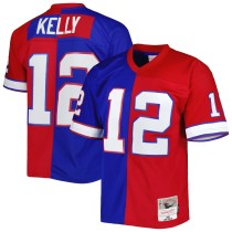 Men's Buffalo Bills Jim Kelly Number 12 Mitchell & Ness Royal/Red 1990 Split Legacy Replica Jersey