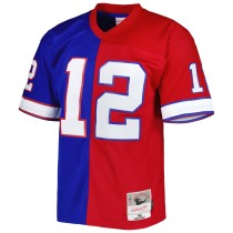 Men's Buffalo Bills Jim Kelly Number 12 Mitchell & Ness Royal/Red 1990 Split Legacy Replica Jersey