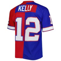 Men's Buffalo Bills Jim Kelly Number 12 Mitchell & Ness Royal/Red 1990 Split Legacy Replica Jersey