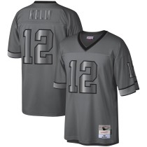 Men's Buffalo Bills Jim Kelly Number 12 Mitchell & Ness Charcoal 1990 Retired Player Metal Legacy Jersey