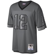 Men's Buffalo Bills Jim Kelly Number 12 Mitchell & Ness Charcoal 1990 Retired Player Metal Legacy Jersey