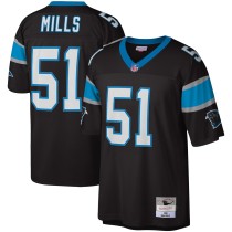 Men's Carolina Panthers Sam Mills Number 51 Mitchell & Ness Black Legacy Replica Jersey