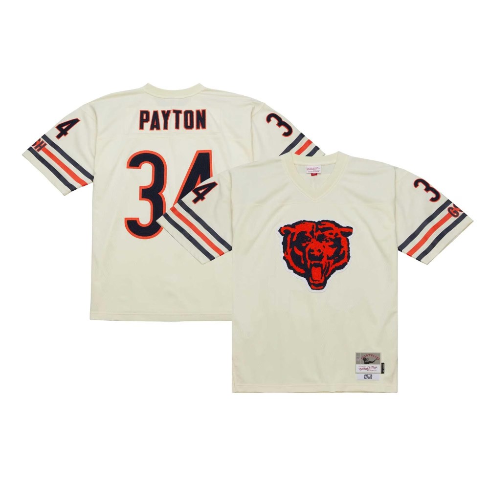 Men's Chicago Bears Walter Payton Number 34 Mitchell & Ness Cream Chainstitch Legacy Jersey