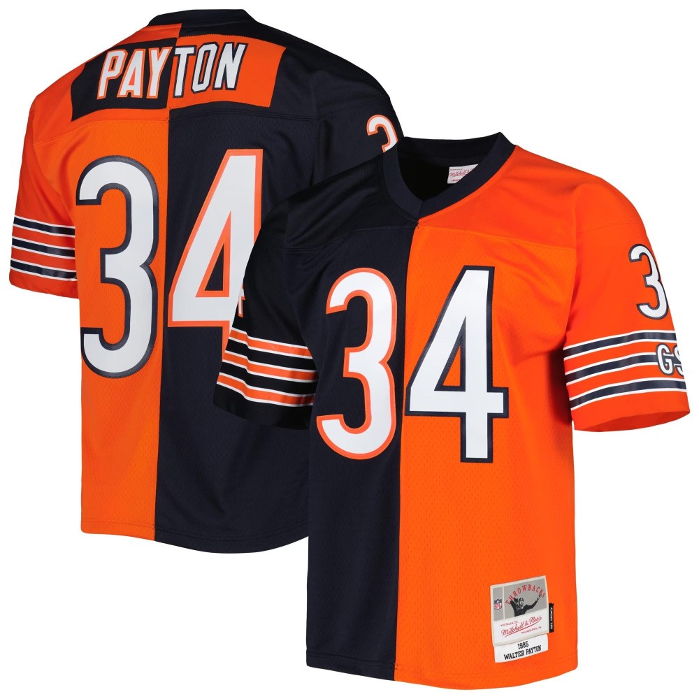 Men's Chicago Bears Walter Payton Number 34 Mitchell & Ness Navy/Orange 1985 Split Legacy Replica Jersey