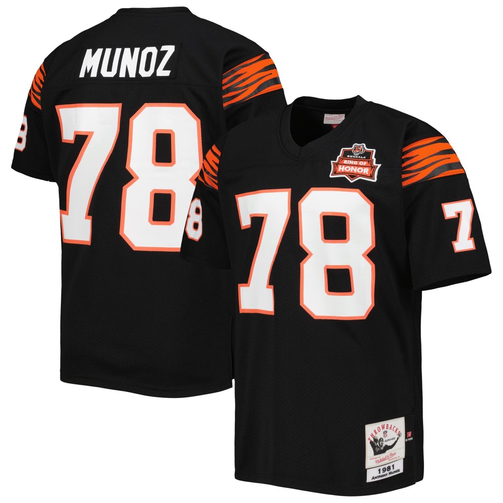 Men's Cincinnati Bengals Anthony Muñoz Number 78 Mitchell & Ness Black Authentic Throwback Retired Player Jersey