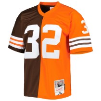 Men's Cleveland Browns Jim Brown Number 32 Mitchell & Ness Orange/Brown 1963 Split Legacy Replica Jersey