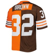 Men's Cleveland Browns Jim Brown Number 32 Mitchell & Ness Orange/Brown 1963 Split Legacy Replica Jersey