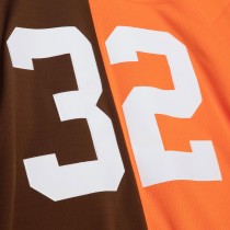 Men's Cleveland Browns Jim Brown Number 32 Mitchell & Ness Orange/Brown 1963 Split Legacy Replica Jersey