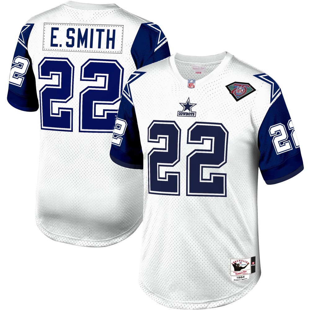 Men's Dallas Cowboys 1996 Emmitt Smith Number 22 Mitchell & Ness White Authentic Throwback Retired Player Jersey