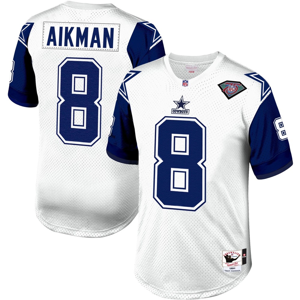 Men's Dallas Cowboys 1994 Troy Aikman Number 8 Mitchell & Ness White Authentic Throwback Retired Player Jersey