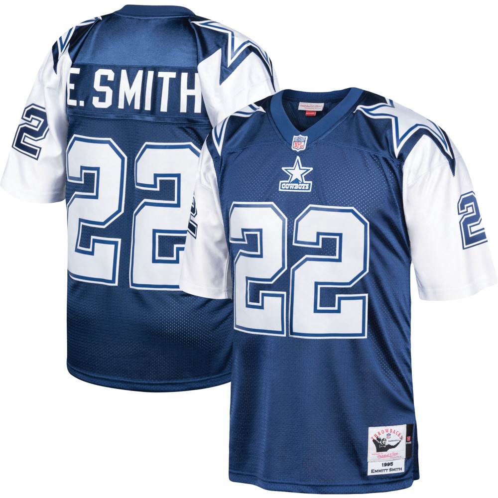 Men's Dallas Cowboys 1995 Emmitt Smith Number 22 Mitchell & Ness Navy Authentic Throwback Retired Player Jersey