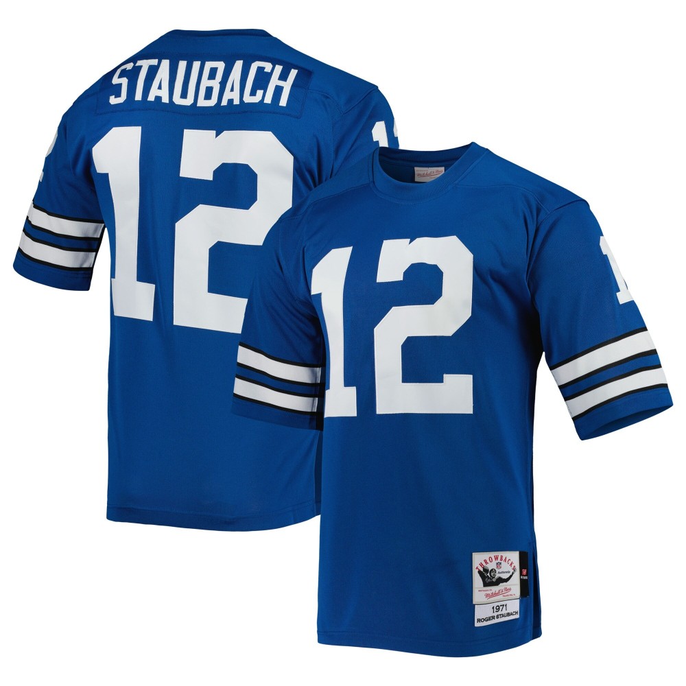 Men's Dallas Cowboys 1971 Roger Staubach Number 12 Mitchell & Ness Royal Authentic Throwback Retired Player Jersey