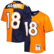 Men's Denver Broncos Peyton Manning Number 18 Mitchell & Ness Navy/Orange 2015 Split Legacy Replica Jersey